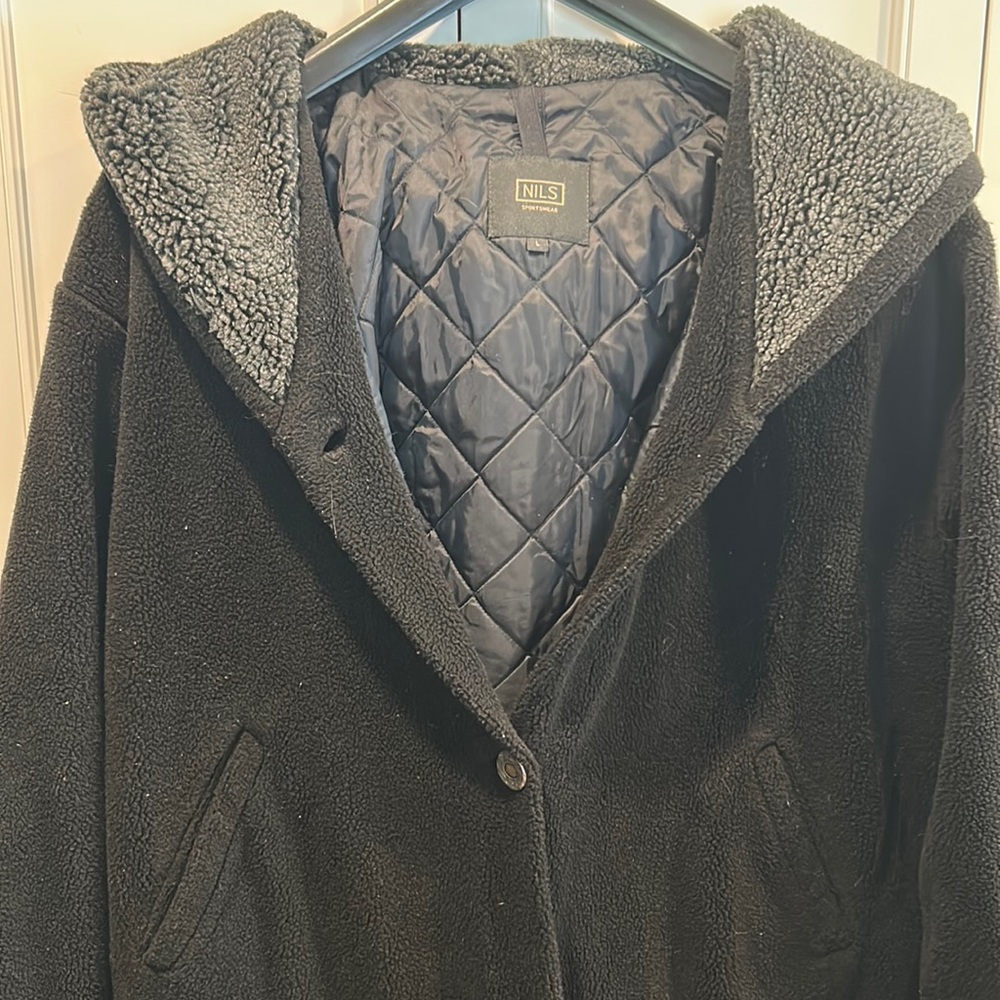 NILS Long Warm Winter Coat Black Size L VGUC